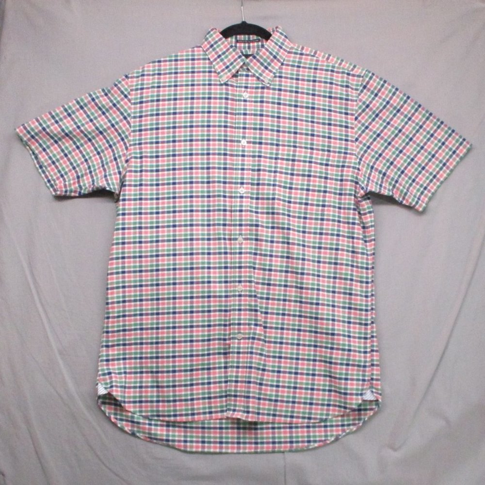 Lands End Button Down Short Sleeve Pocket Shirt Plaid Multi-Color Men Size | 16